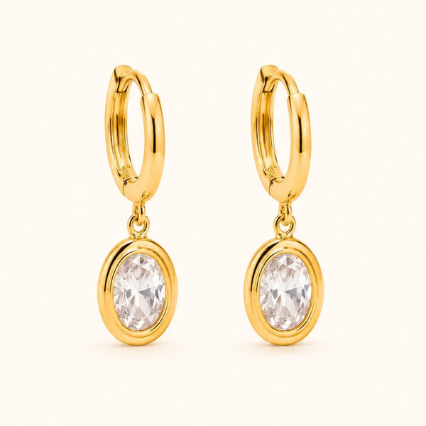 Anti-Tarnish 18K Gold-Plated CZ Drop Golden Hoop Earrings