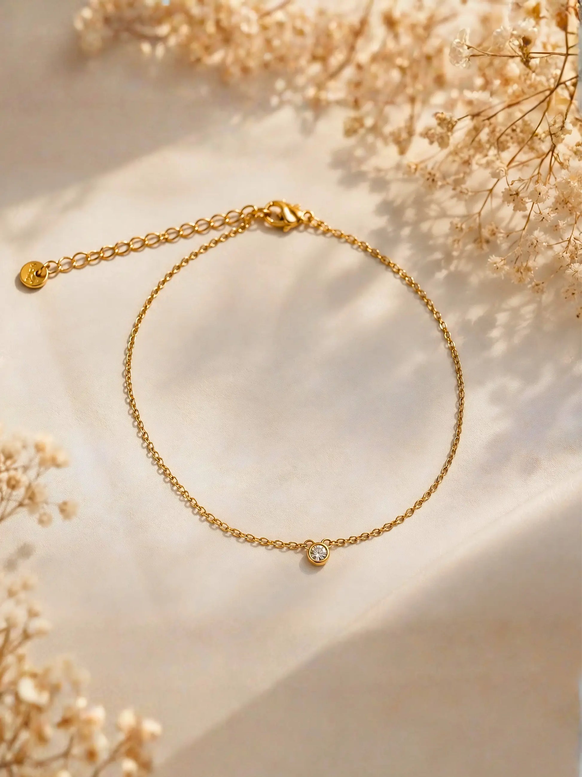Anti Tarnish Solitaire Gold Anklet Shimmera