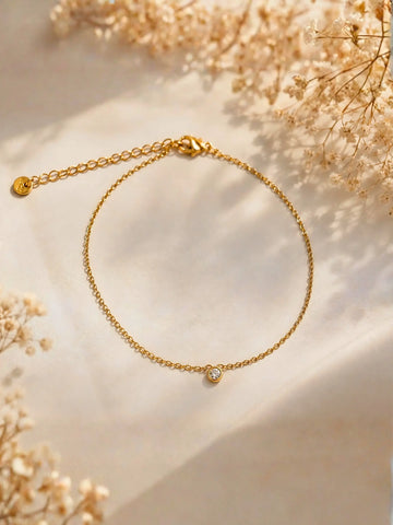 Anti Tarnish Solitaire Gold Anklet Shimmera