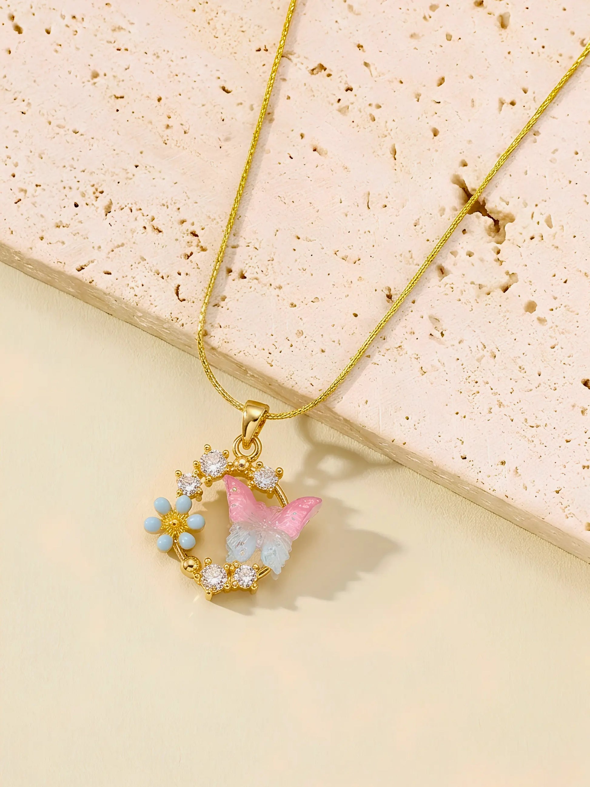 Anti Tarnish Butterfly Bloom Pendant Chain Shimmera