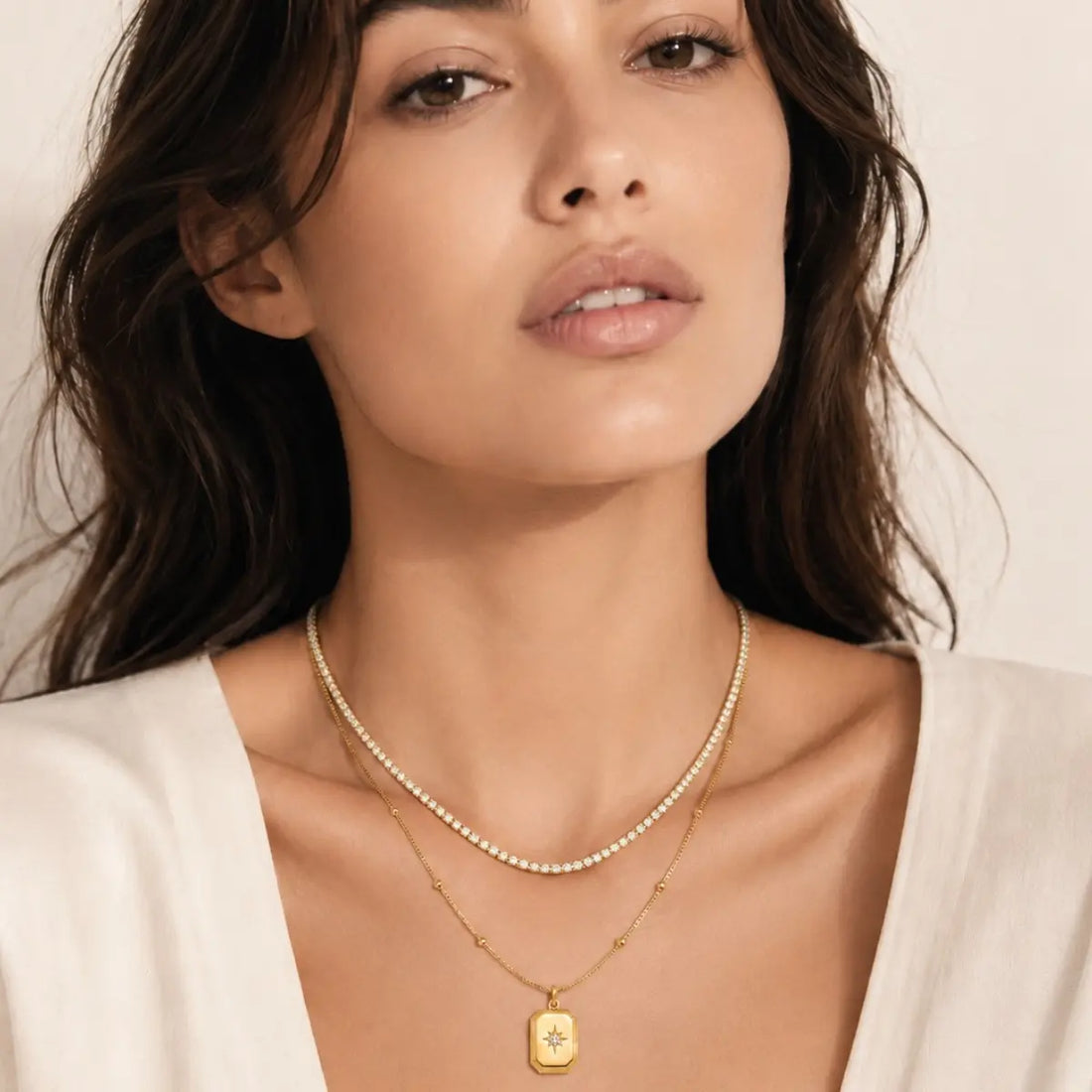 Anti Tarnish Layered Pendant Necklace Shimmera
