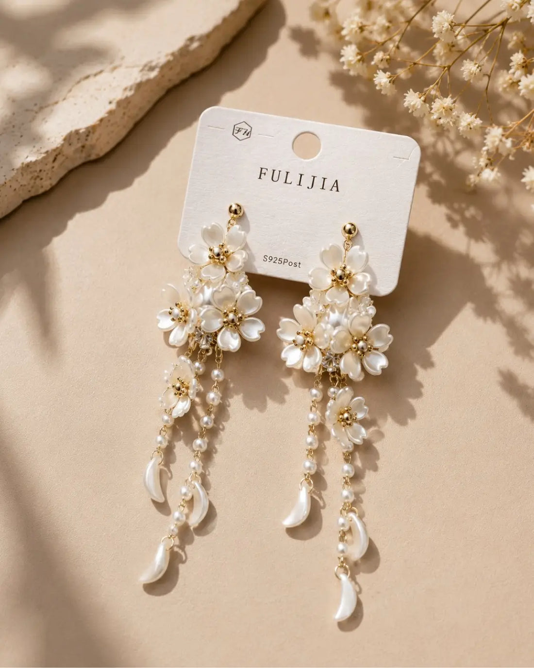 Anti Tarnish Floral Pearl Chandelier Earrings Shimmera