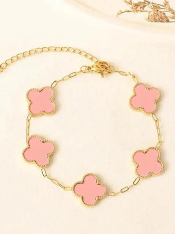 Anti Tarnish Pink Clover Bracelet Shimmera