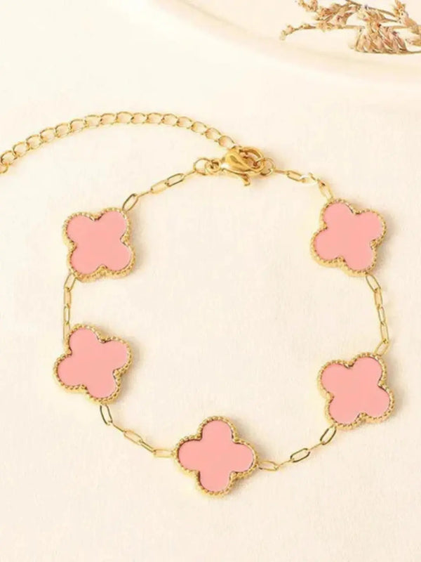 Anti Tarnish Pink Clover Bracelet