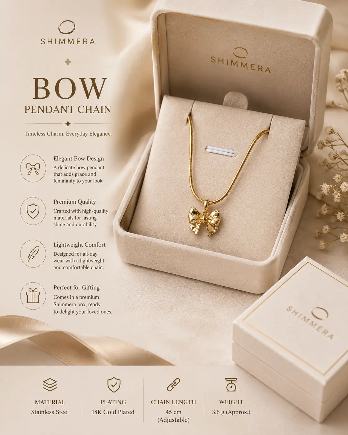 Anti tarnish Gold Bow Pendant Chain My Store