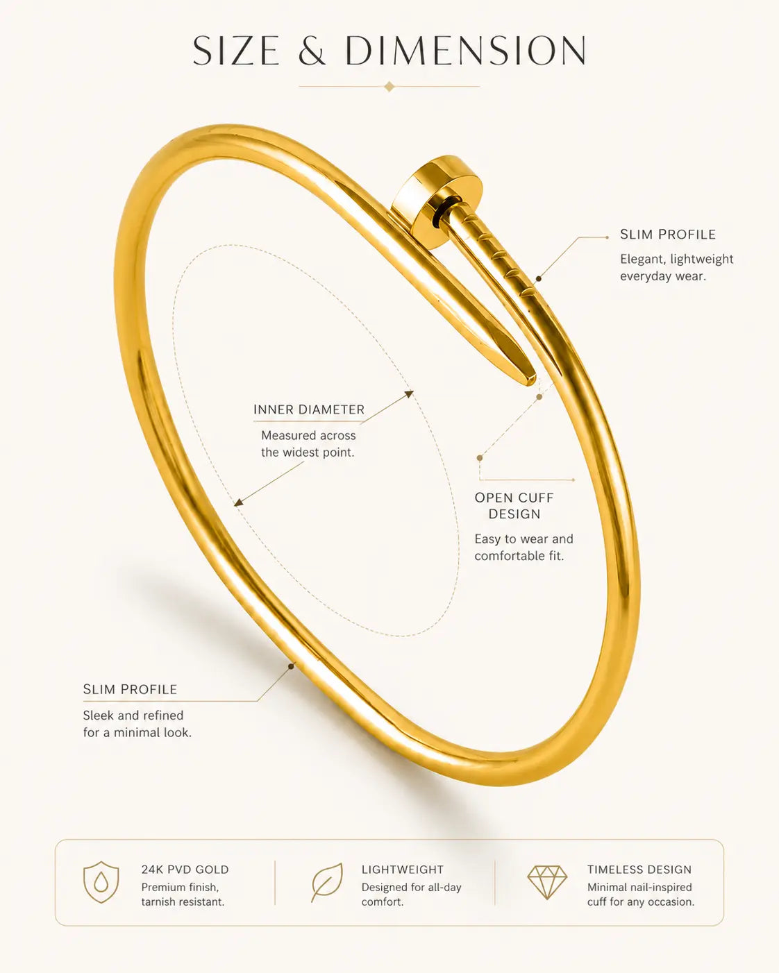 24K PVD Gold Nail Bracelet Shimmera