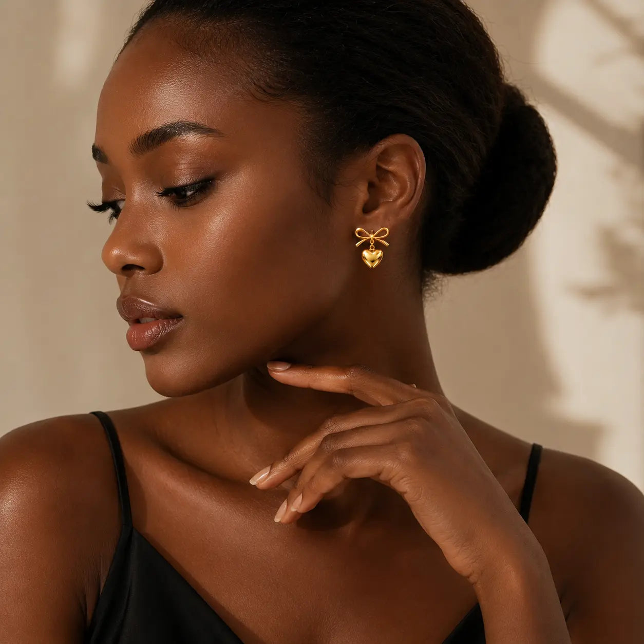 Anti-Tarnish 18K Gold-Plated Bow Heart Earrings for Women Shimmera