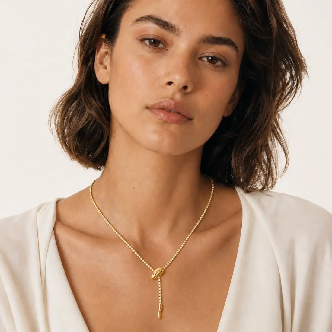 Anti Tarnish Cubic Zirconia Lariat Necklace Shimmera