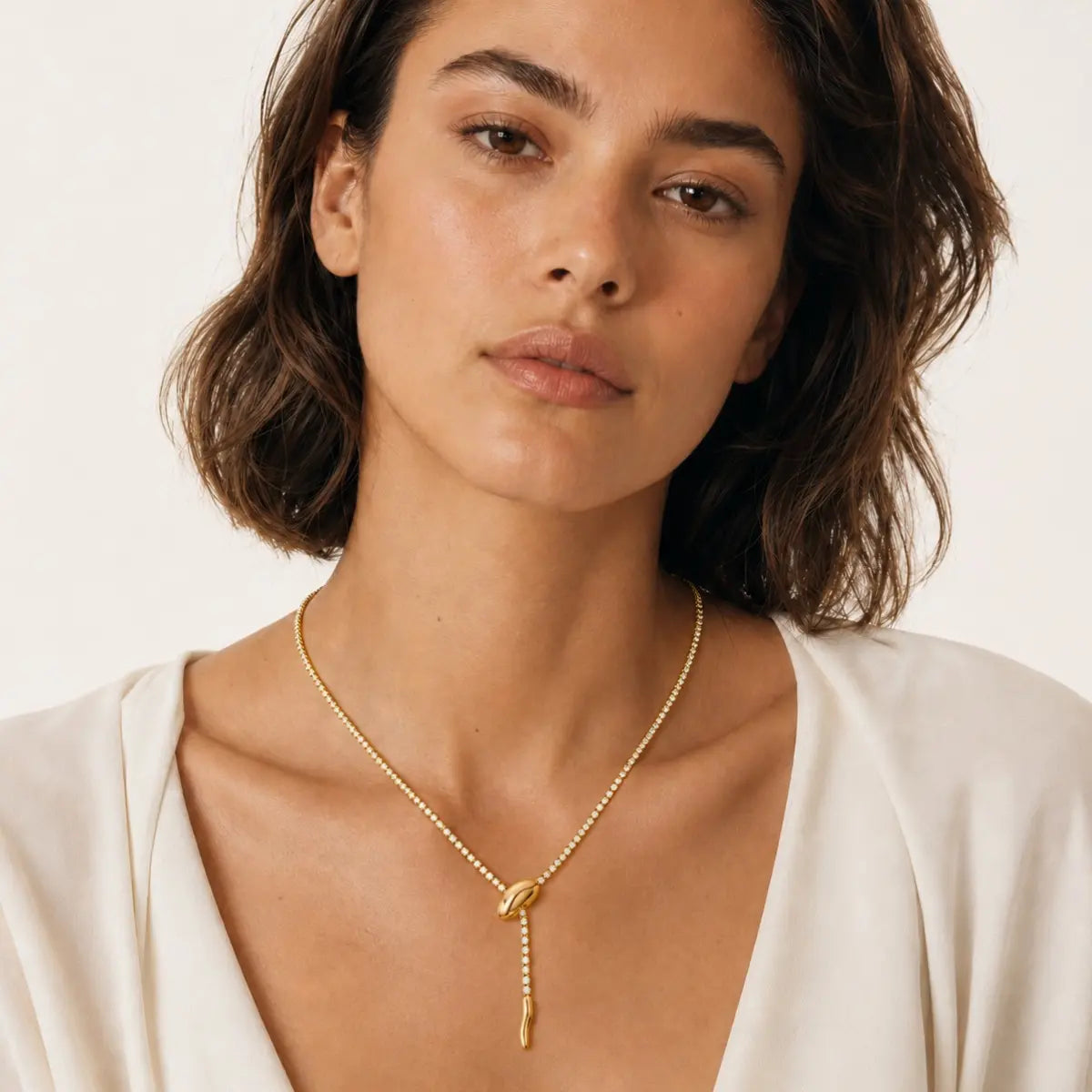 Anti Tarnish Cubic Zirconia Lariat Necklace Shimmera