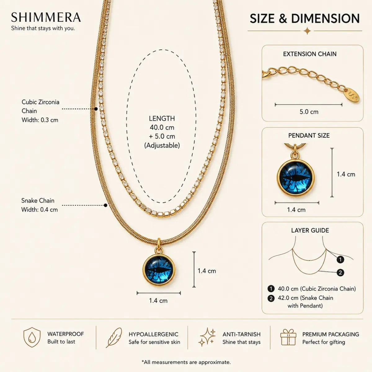 Anti Tarnish Blue Eye Layered Necklace Shimmera