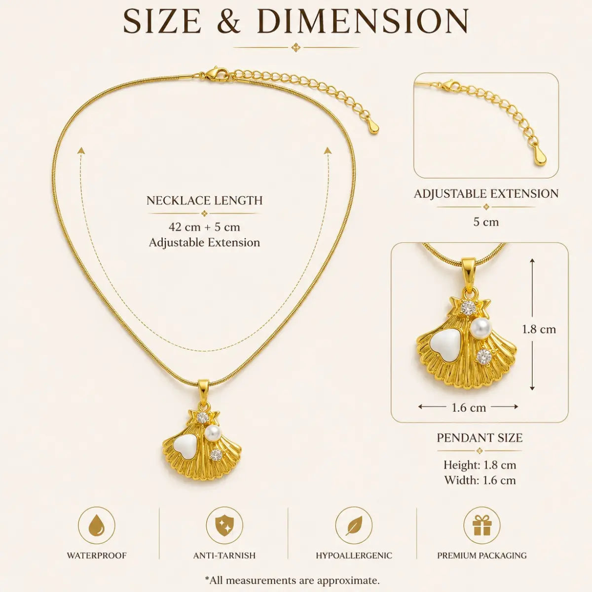Anti Tarnish Shell Pearl Pendant Necklace Shimmera