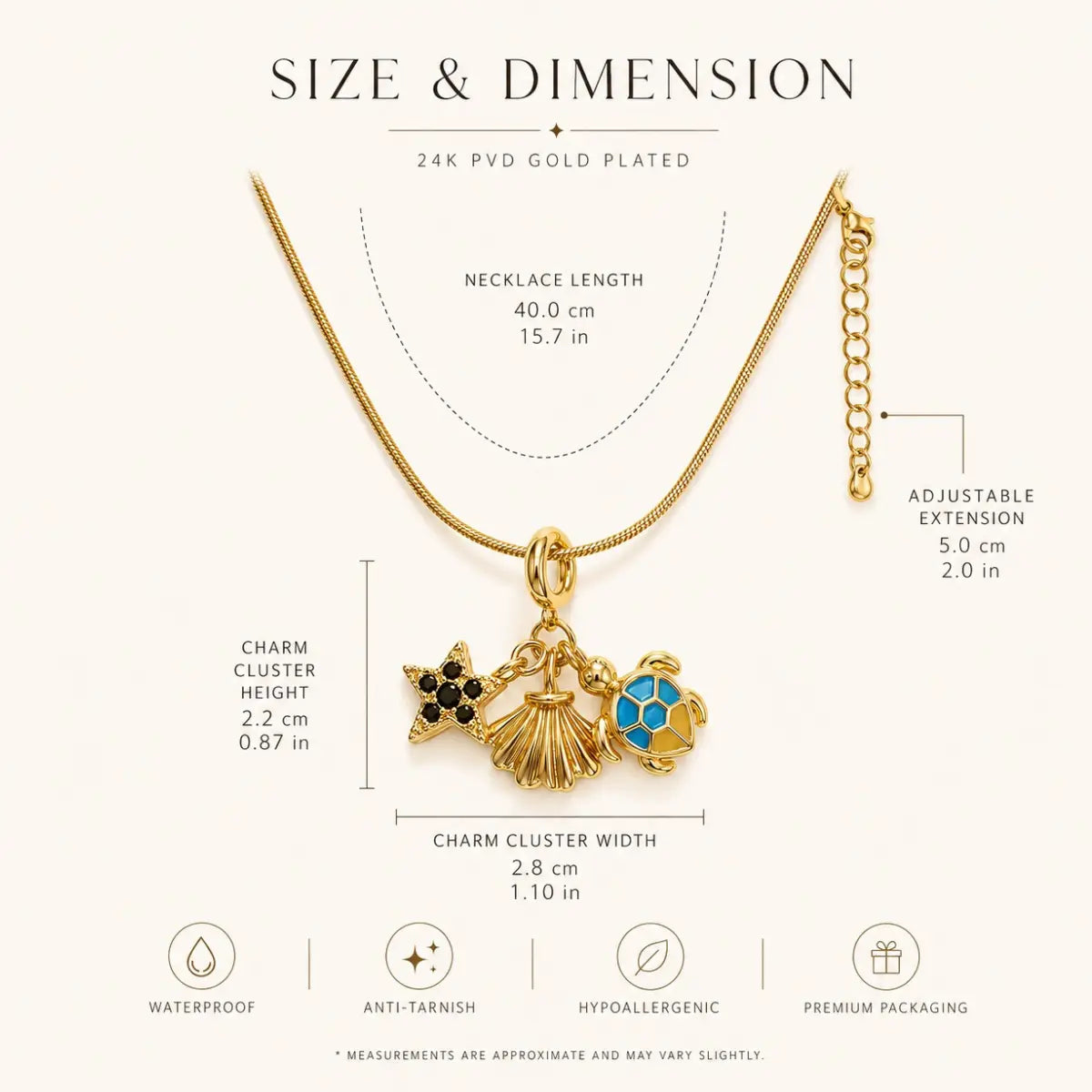 Anti Tarnish Ocean Charm Necklace Shimmera