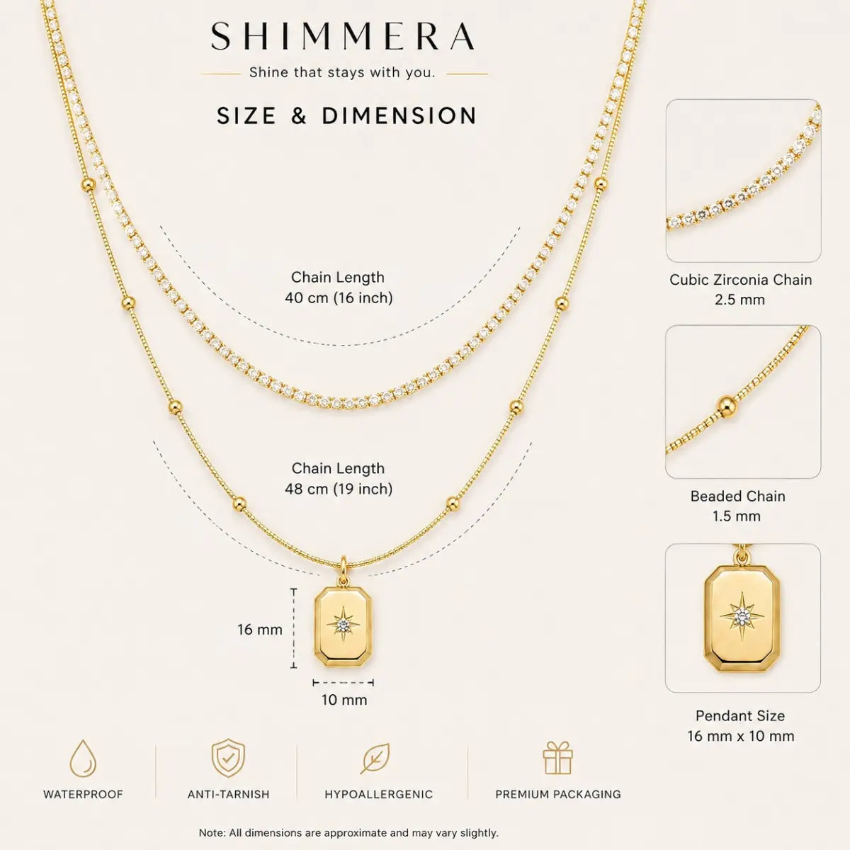 Anti Tarnish Layered Pendant Necklace Shimmera