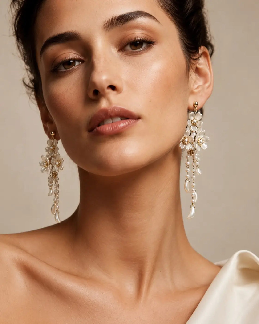 Anti Tarnish Floral Pearl Chandelier Earrings Shimmera