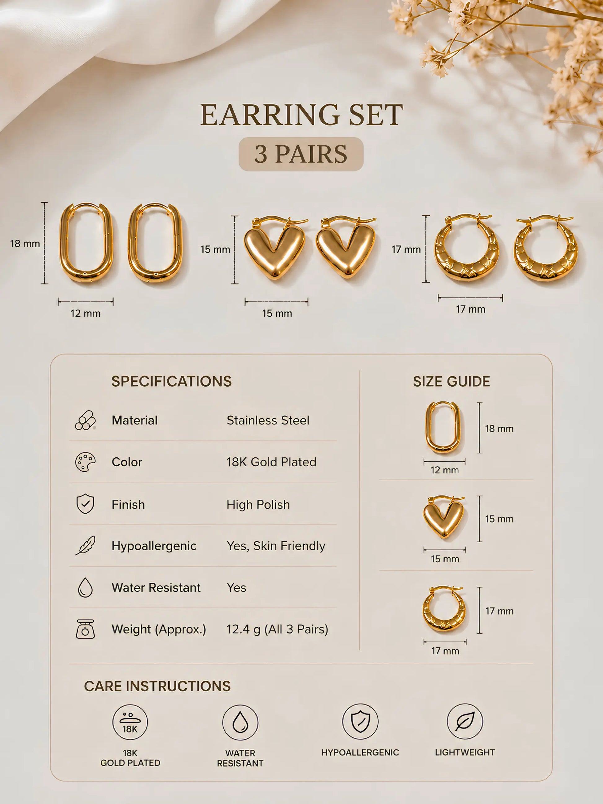 Anti Tarnish Gold Earrings Set Shimmera