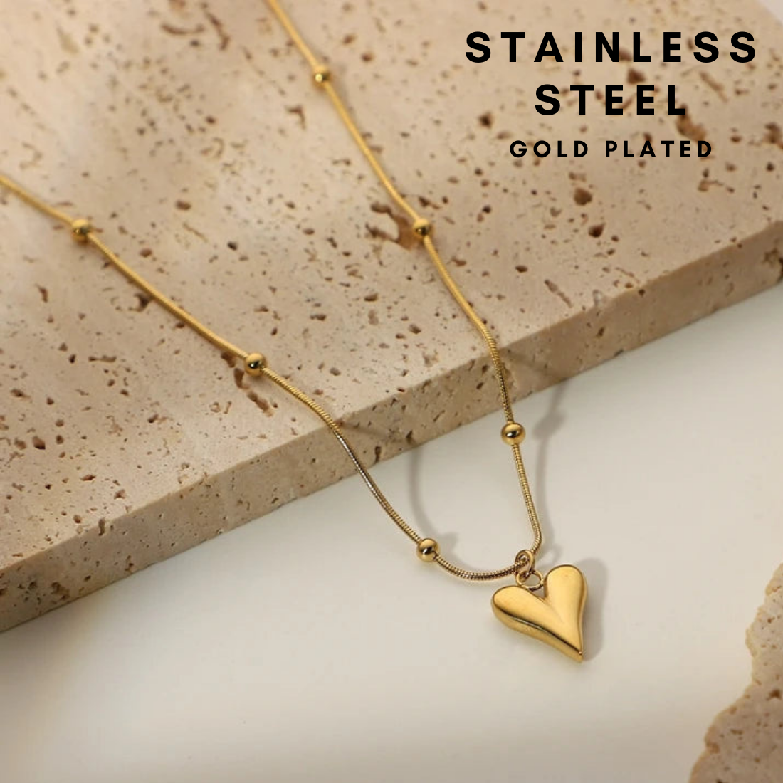 Anti tarnish 18k Gold plated heart pendant with moti chain