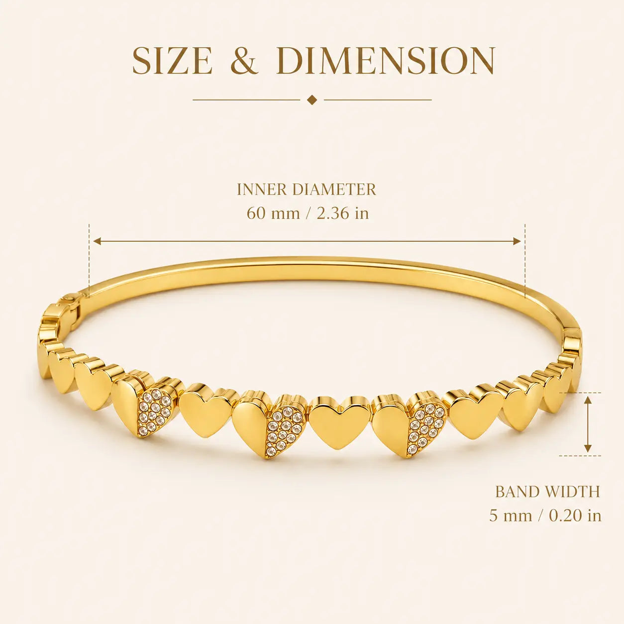 Anti Tarnish Gold Heart Bracelet for Women Shimmera