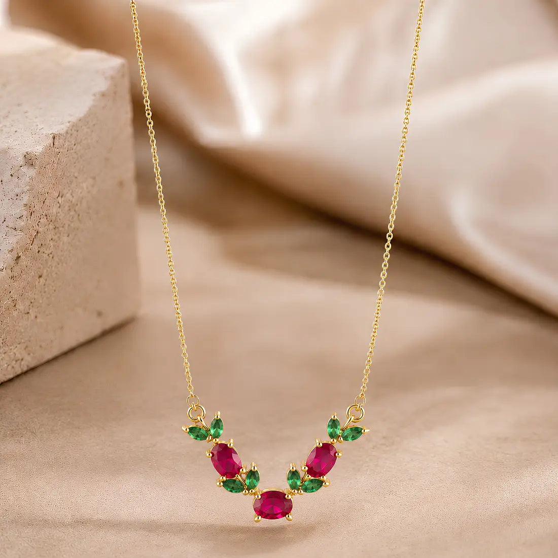 Anti Tarnish Ruby Green Stone Mangalsutra Shimmera