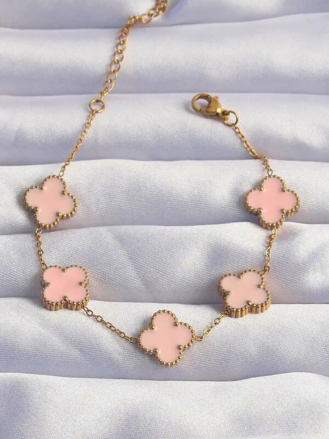Anti Tarnish Pink Clover Bracelet Shimmera