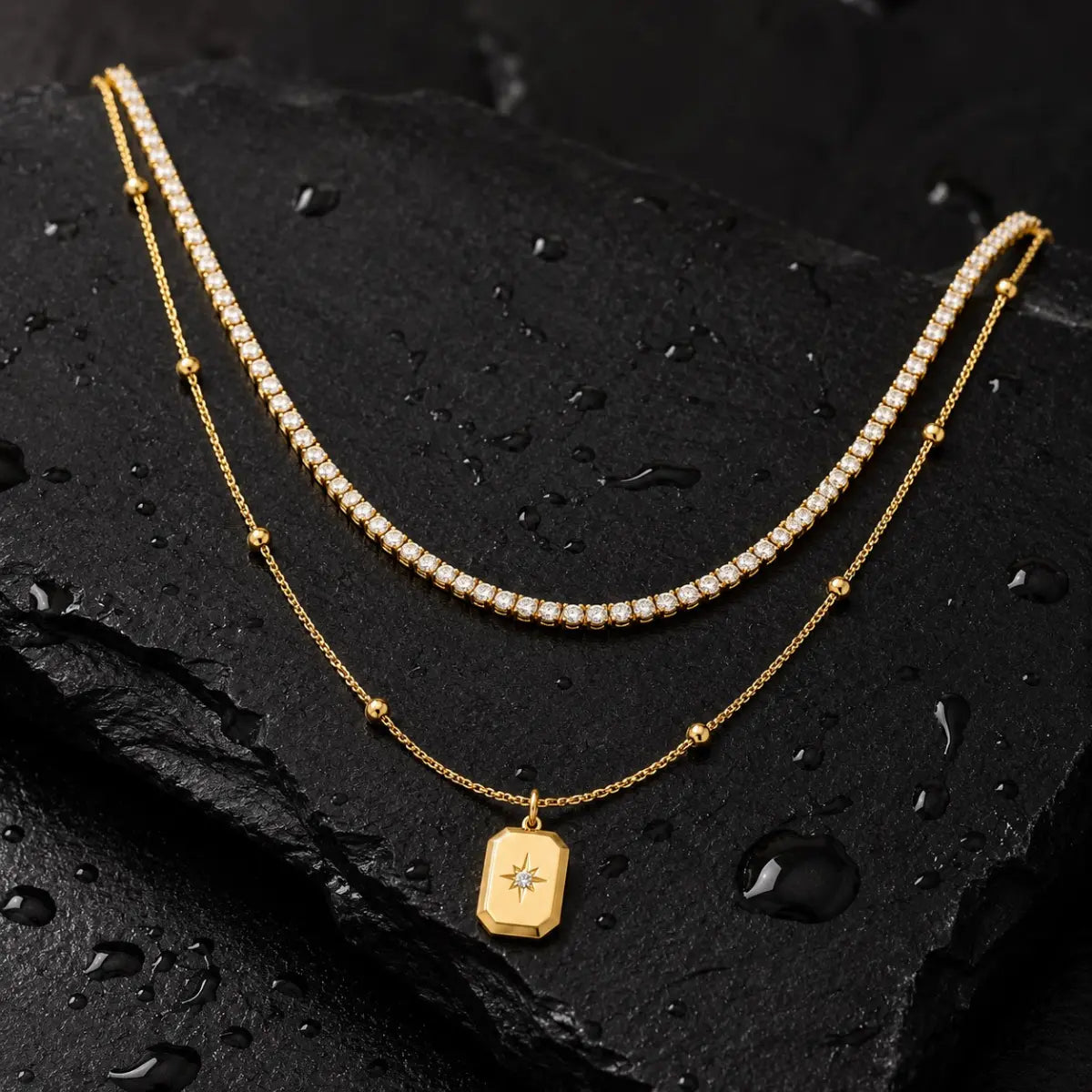 Anti Tarnish Layered Pendant Necklace Shimmera