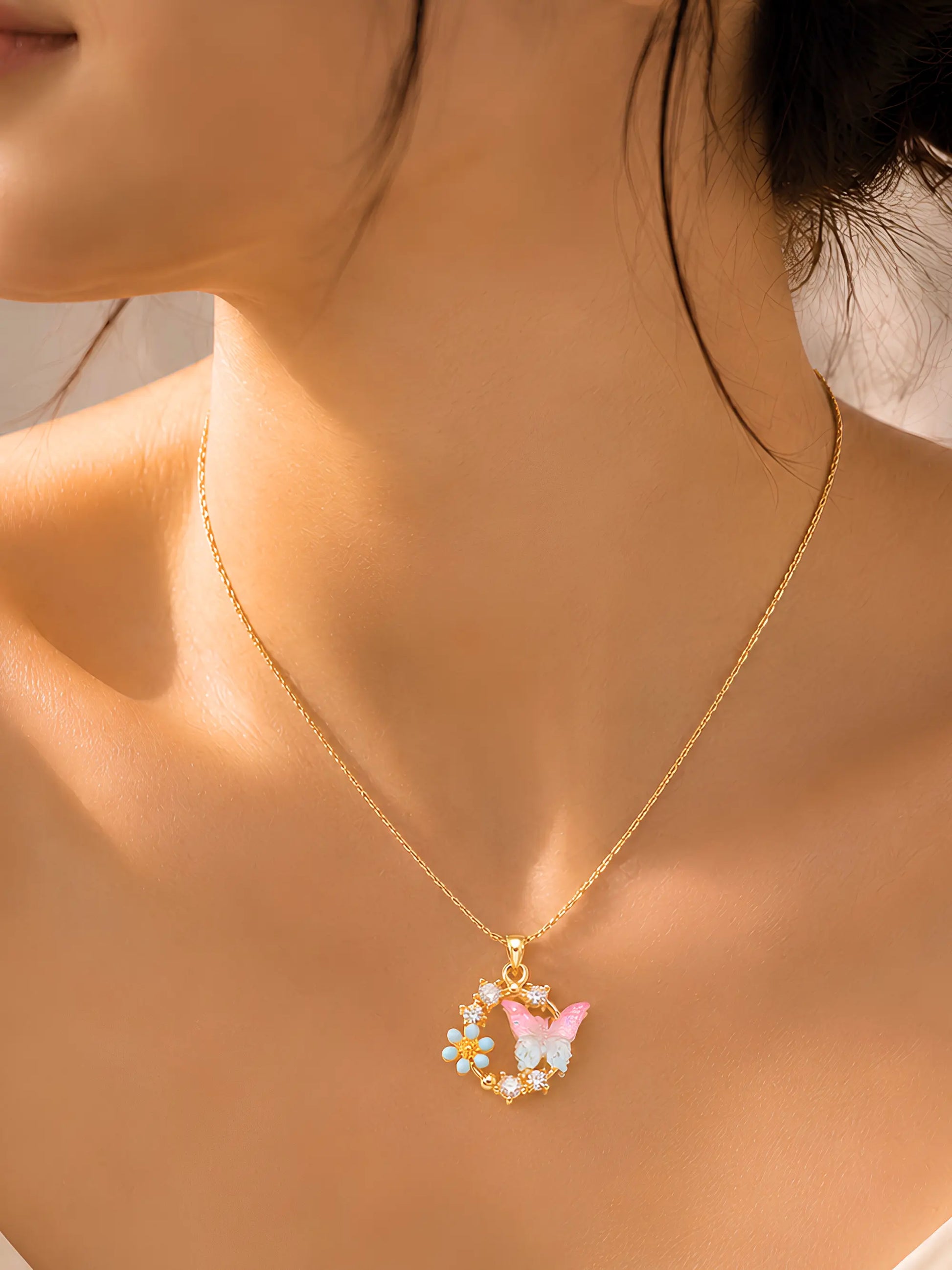 Anti Tarnish Butterfly Bloom Pendant Chain Shimmera