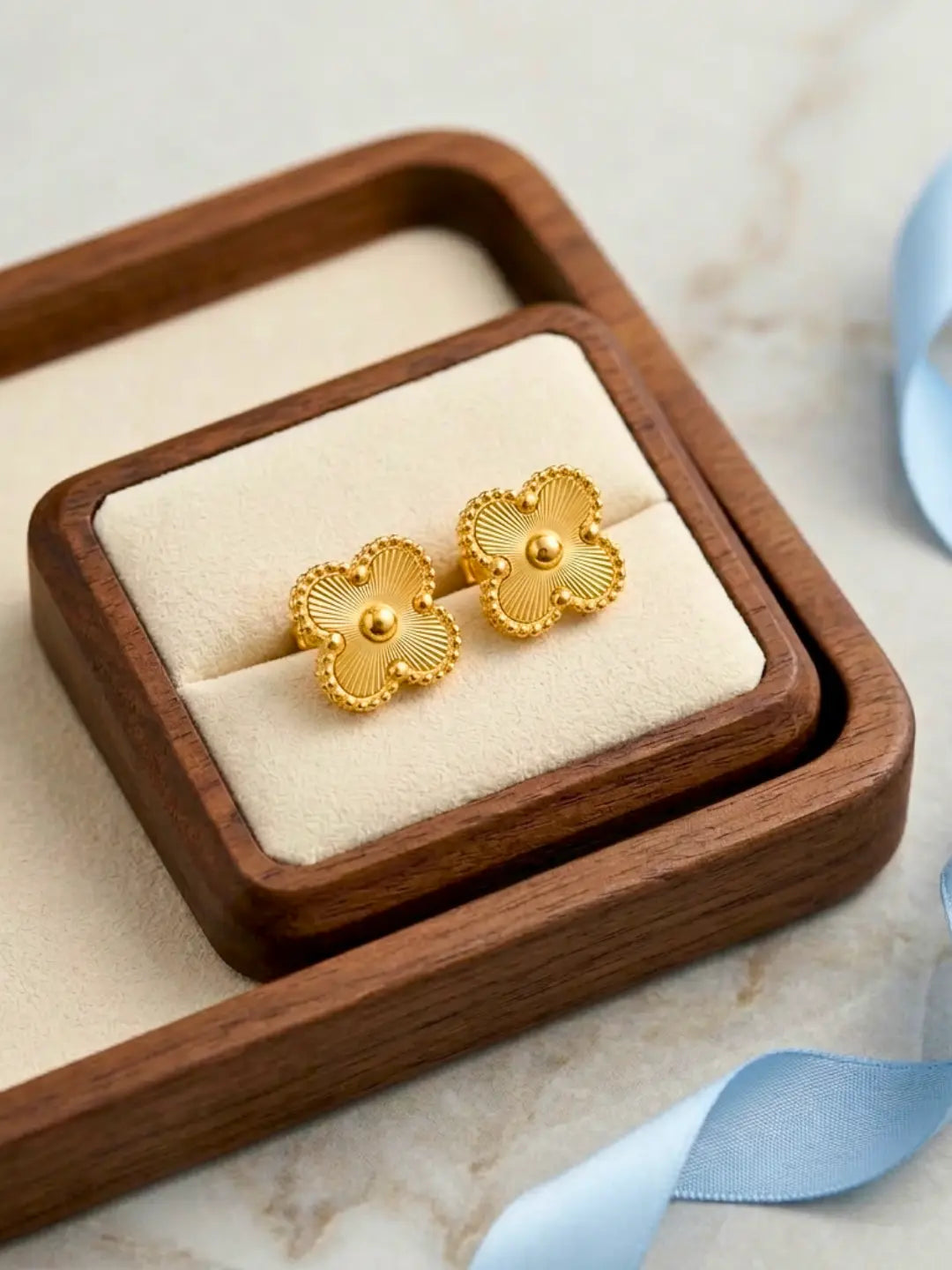 Anti Tarnish Gold Clover Stud Earrings Shimmera