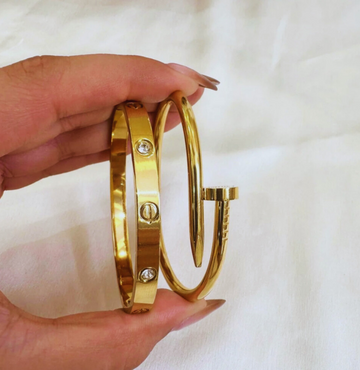 Anti tarnish 18k Gold plated Nail & cubic zirconia Combo bracelet for girls