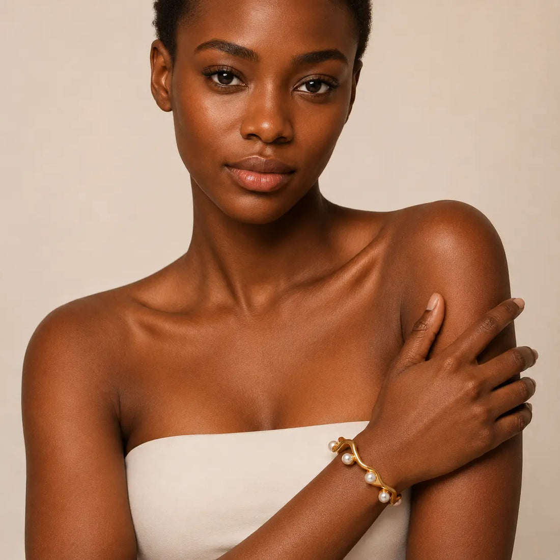 Anti-Tarnish 18K Gold-Plated White Pearl Cuff Bracelet My Store