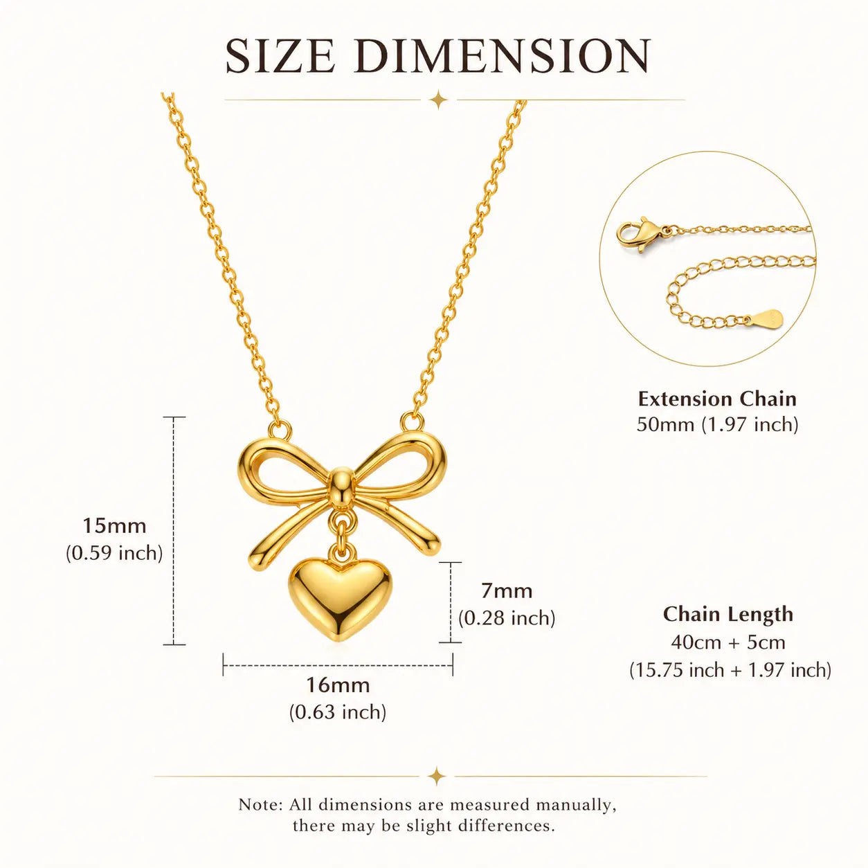 Shimmera Bow Heart Pendant Necklace | Anti Tarnish Gold Plated Chain Shimmera