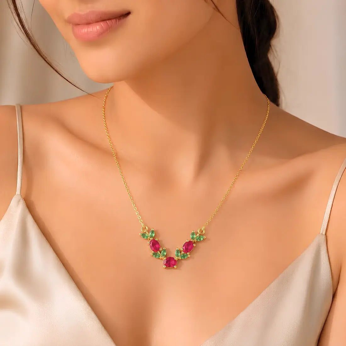 Anti Tarnish Ruby Green Stone Mangalsutra Shimmera