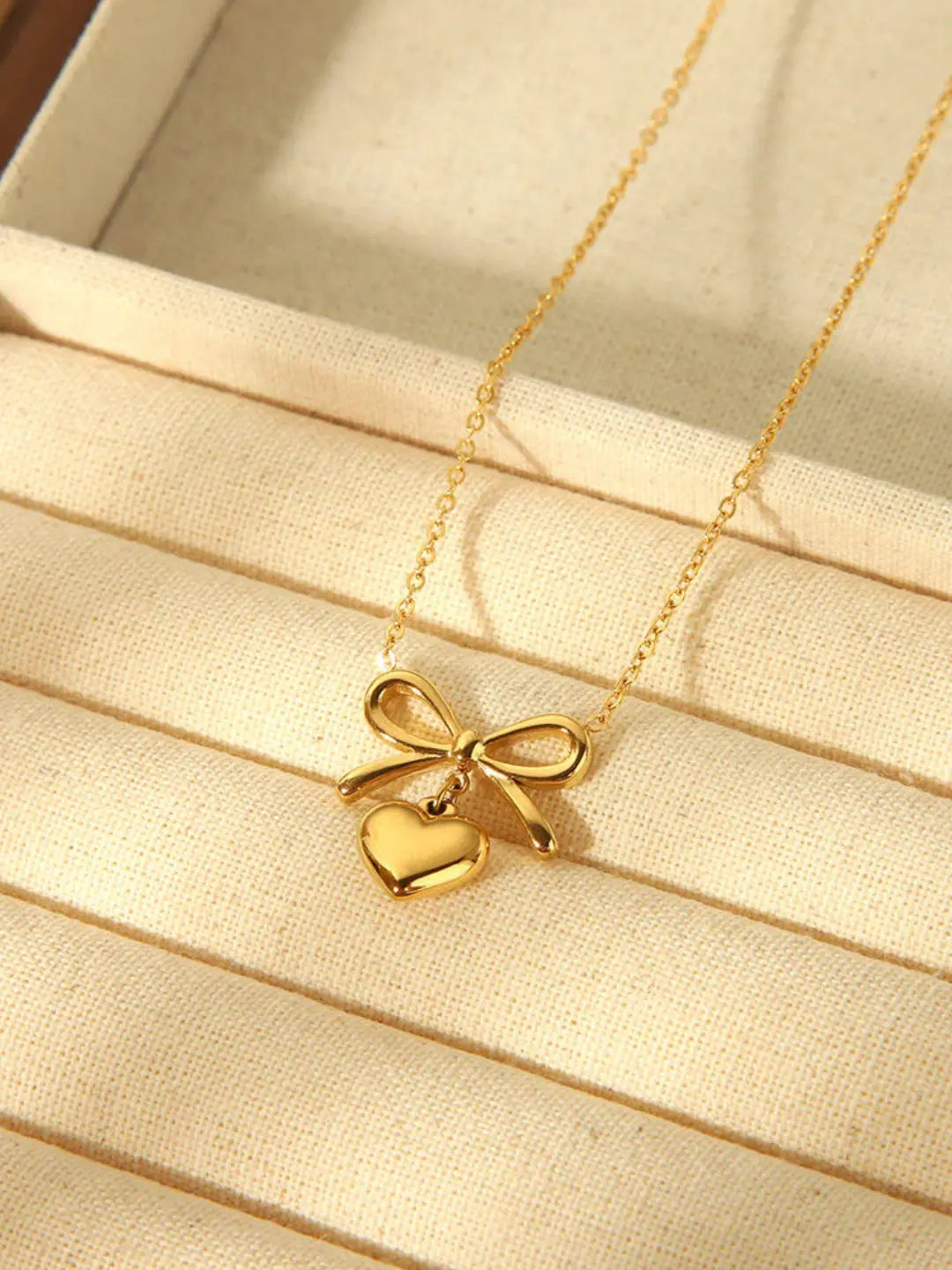 Shimmera Bow Heart Pendant Necklace | Anti Tarnish Gold Plated Chain Shimmera