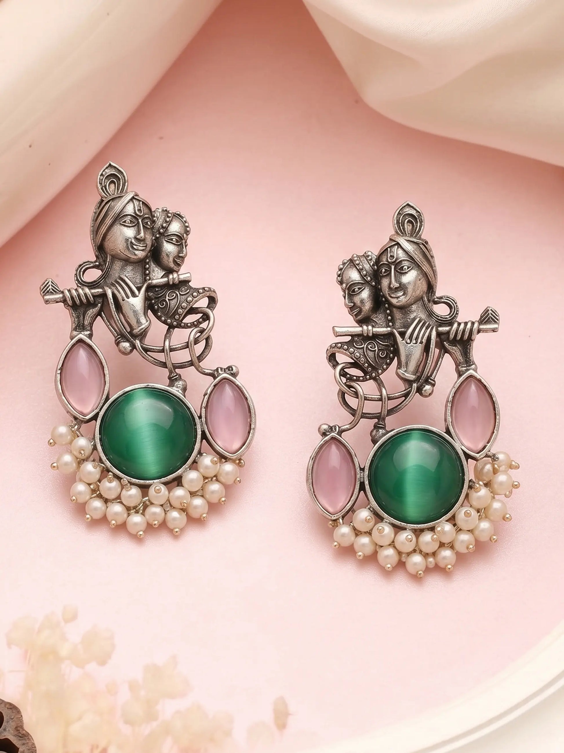 Brass Radha Krishna Pearl Earrings Shimmera