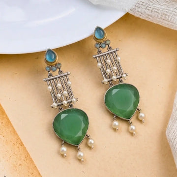 Green Teardrop Pearl Tassel Earrings Shimmera