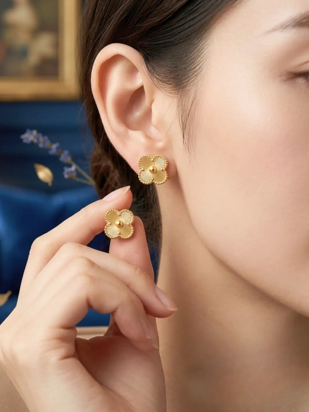 Anti Tarnish Gold Clover Stud Earrings Shimmera
