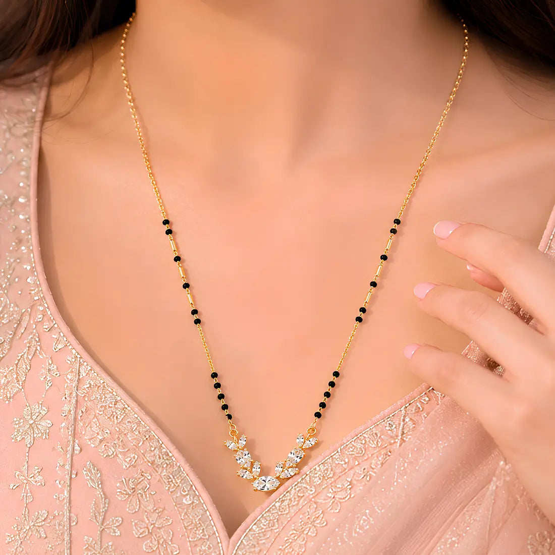Anti Tarnish Crystal Curve Mangalsutra Shimmera