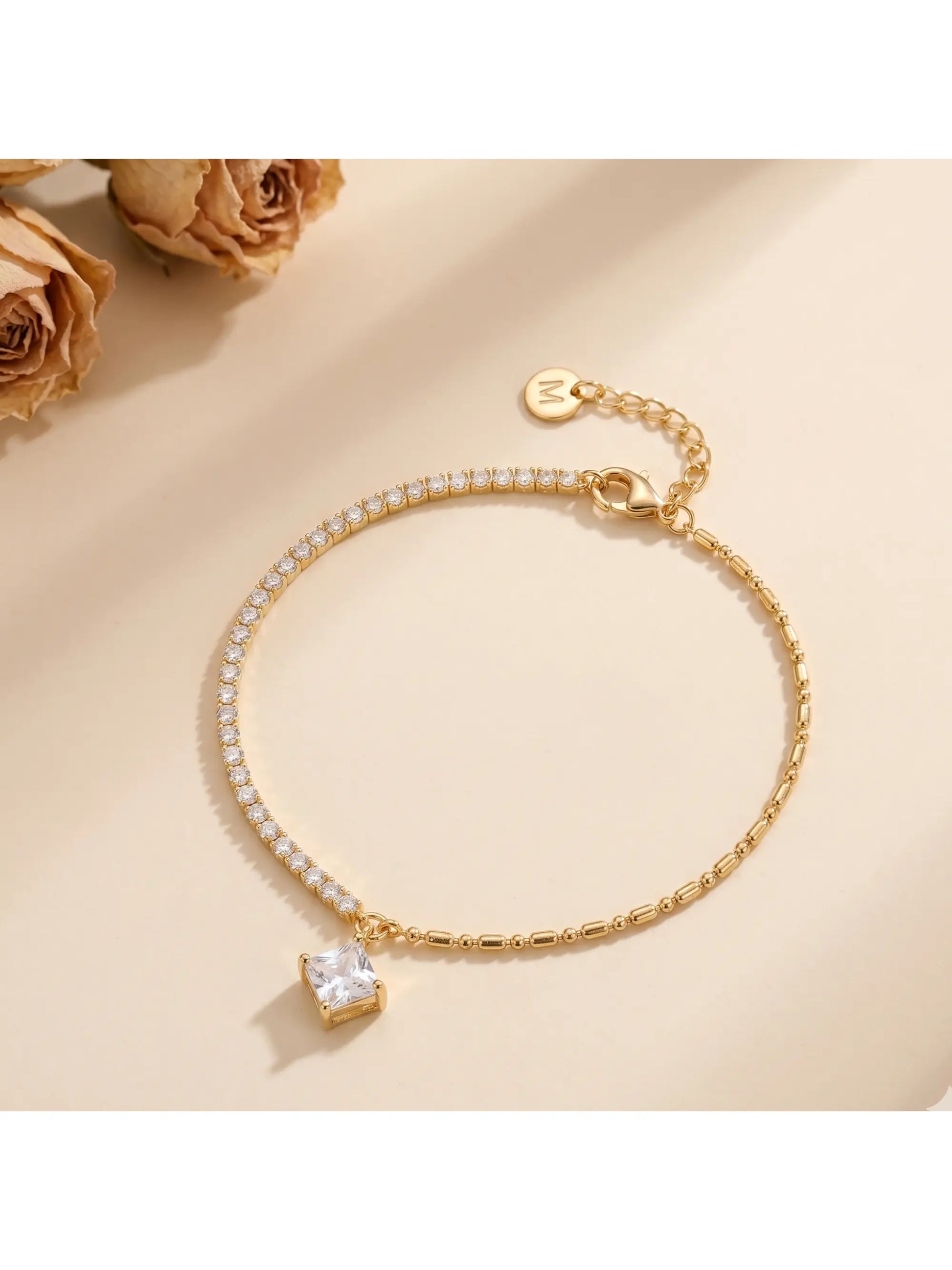 Anti-Tarnish Square Stone Anklet - Shimmera