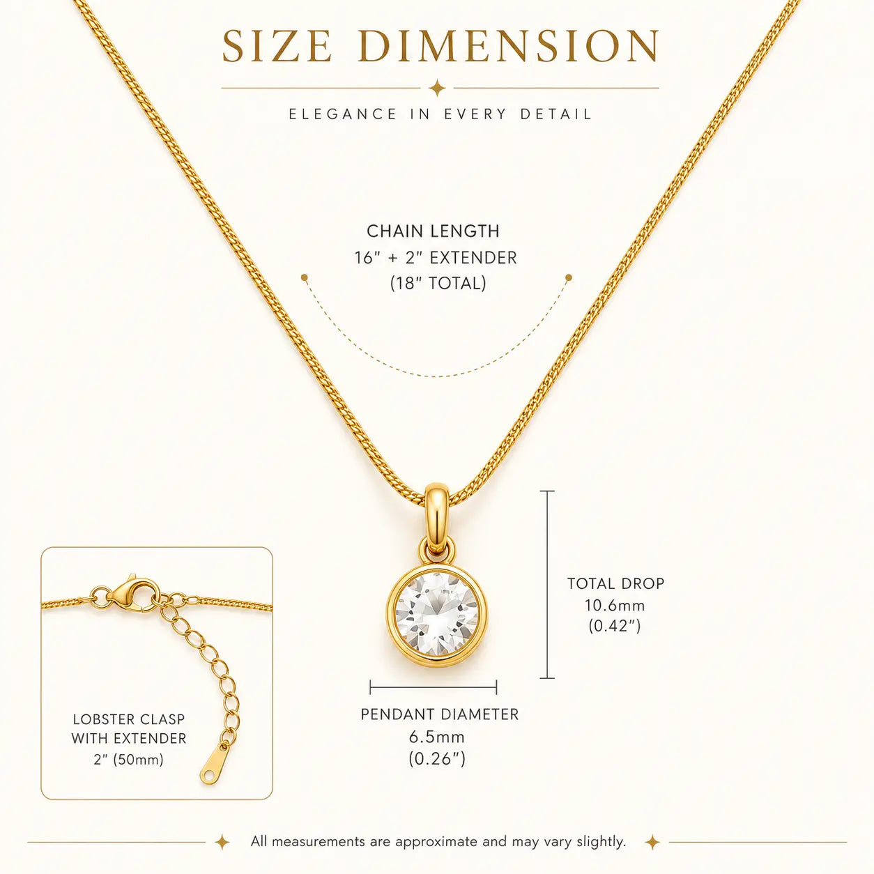 Cubic Zirconia Pendant Necklace with Chain, 18K Gold Plated, Tarnish-Resistant Shimmera