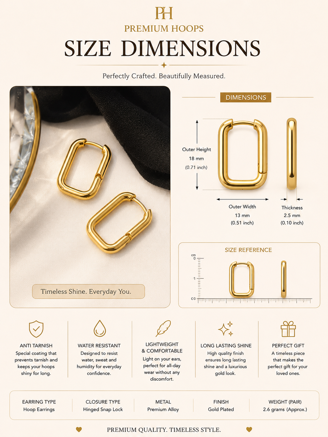 Rectangle Hoop Earrings for Women | Anti Tarnish Gold Earrings | Shimmera Shimmera