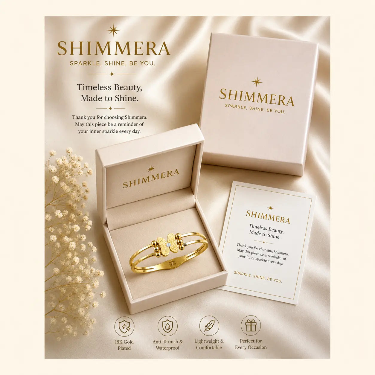 Anti-Tarnish 18K Gold-Plated Butterfly Bracelet Shimmera