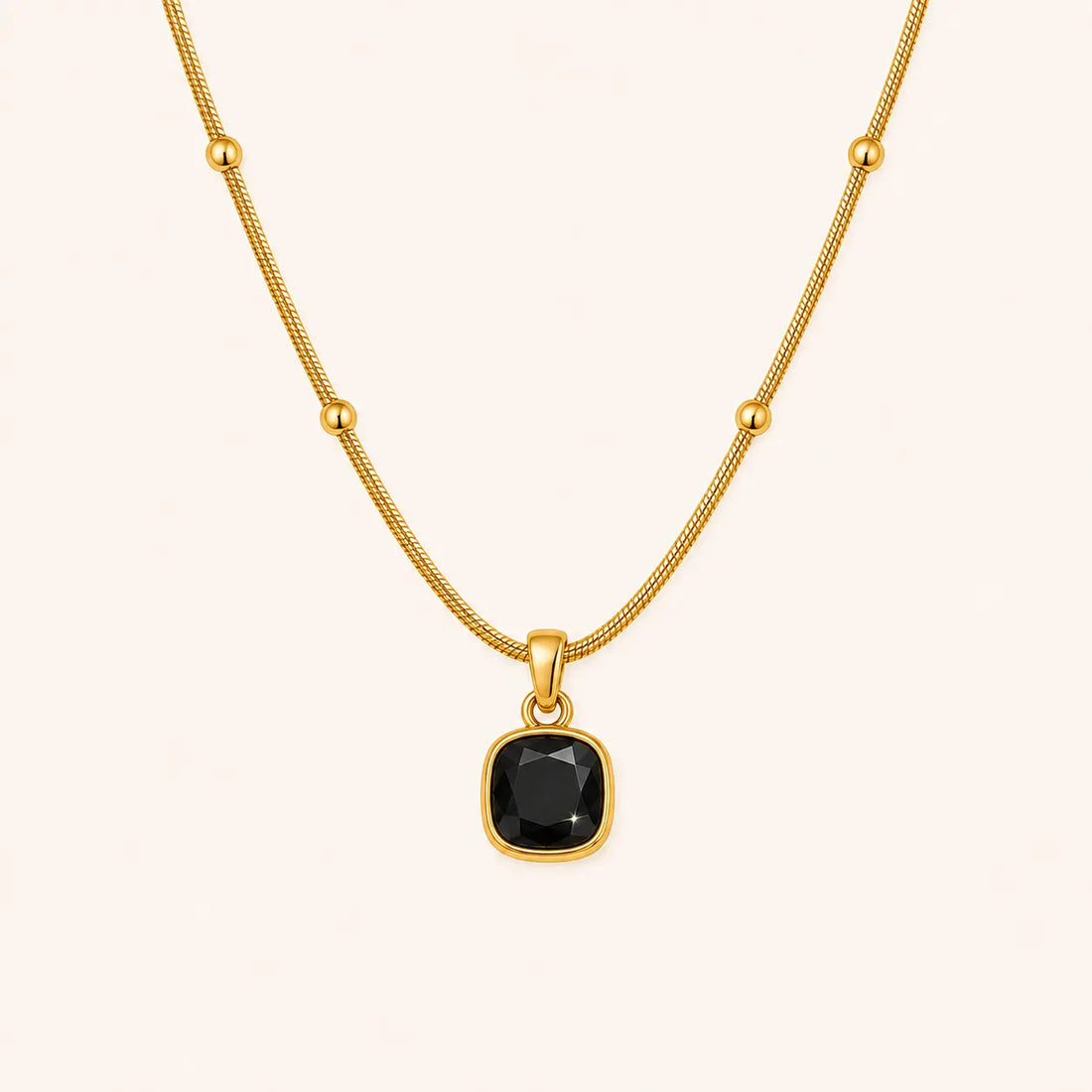 Anti-Tarnish 18K Gold-Plated Minimalist Black Square Pendant with Chain Shimmera
