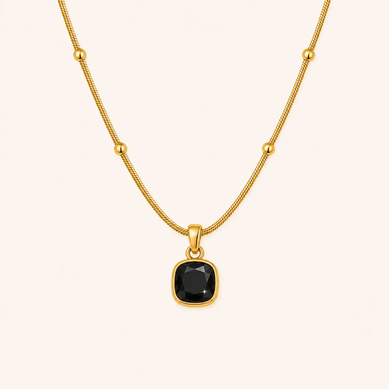 Anti-Tarnish 18K Gold-Plated Minimalist Black Square Pendant with Chain Shimmera