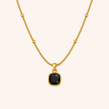 Anti-Tarnish 18K Gold-Plated Minimalist Black Square Pendant with Chain Shimmera