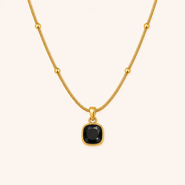 Anti-Tarnish 18K Gold-Plated Minimalist Black Square Pendant with Chain