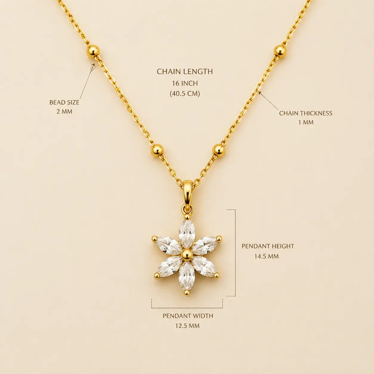 Anti-Tarnish 18K Gold Plated Cubic Zirconia Flower Pendant Necklace Shimmera