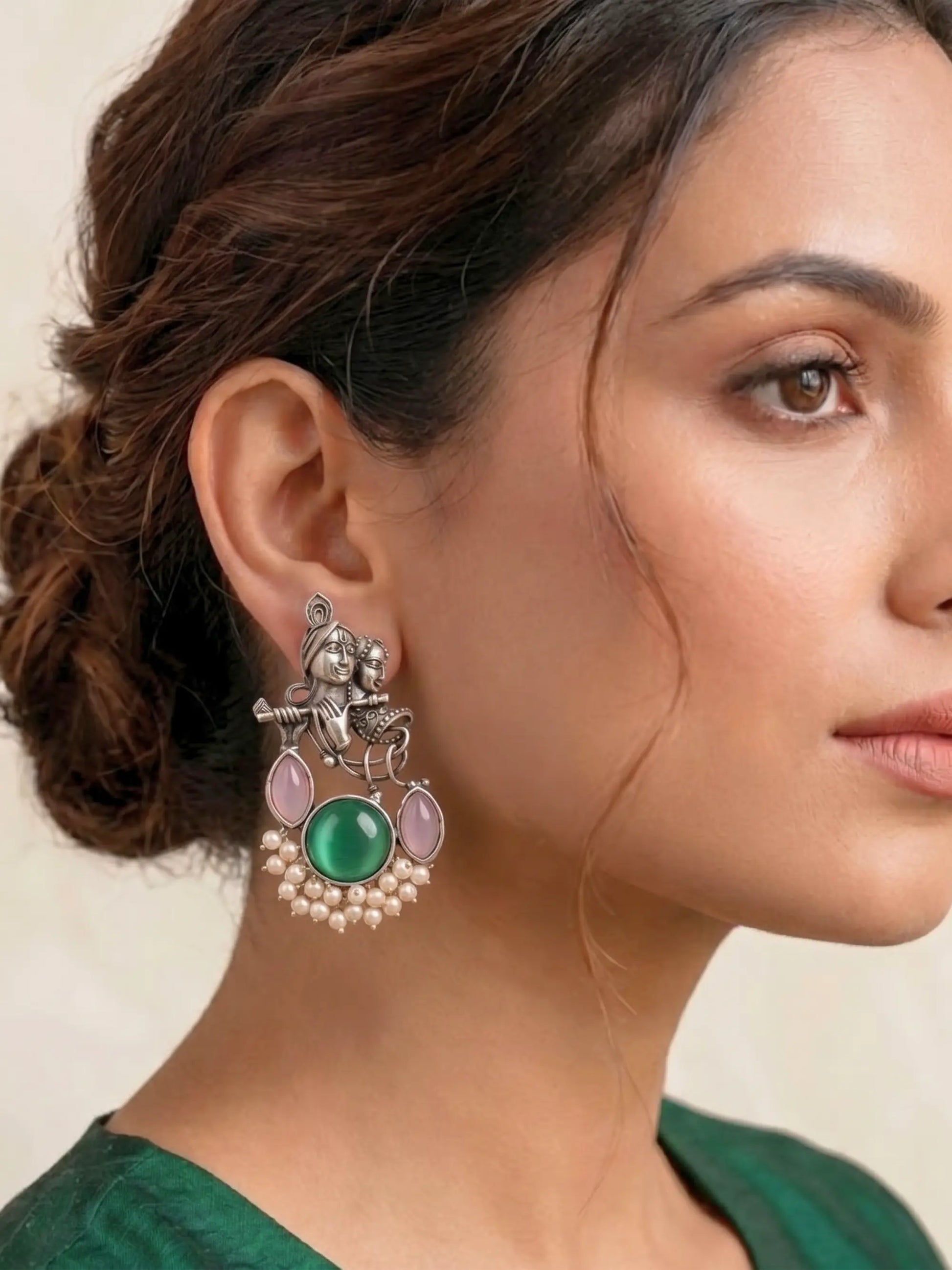 Brass Radha Krishna Pearl Earrings Shimmera