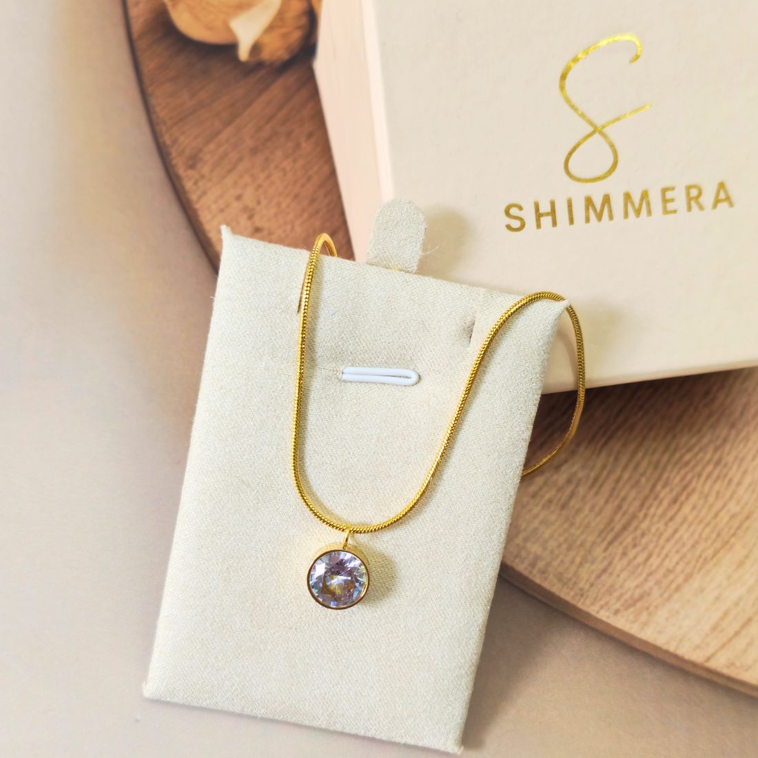 Cubic Zirconia Stone Pendant with Chain 18k Gold Plated Anti Tarnish