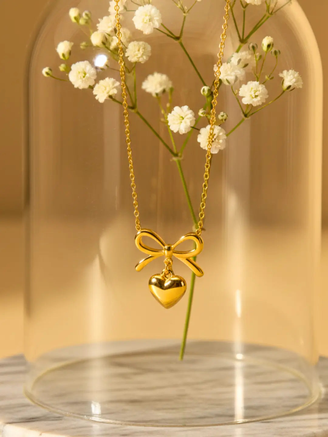 Shimmera Bow Heart Pendant Necklace | Anti Tarnish Gold Plated Chain Shimmera