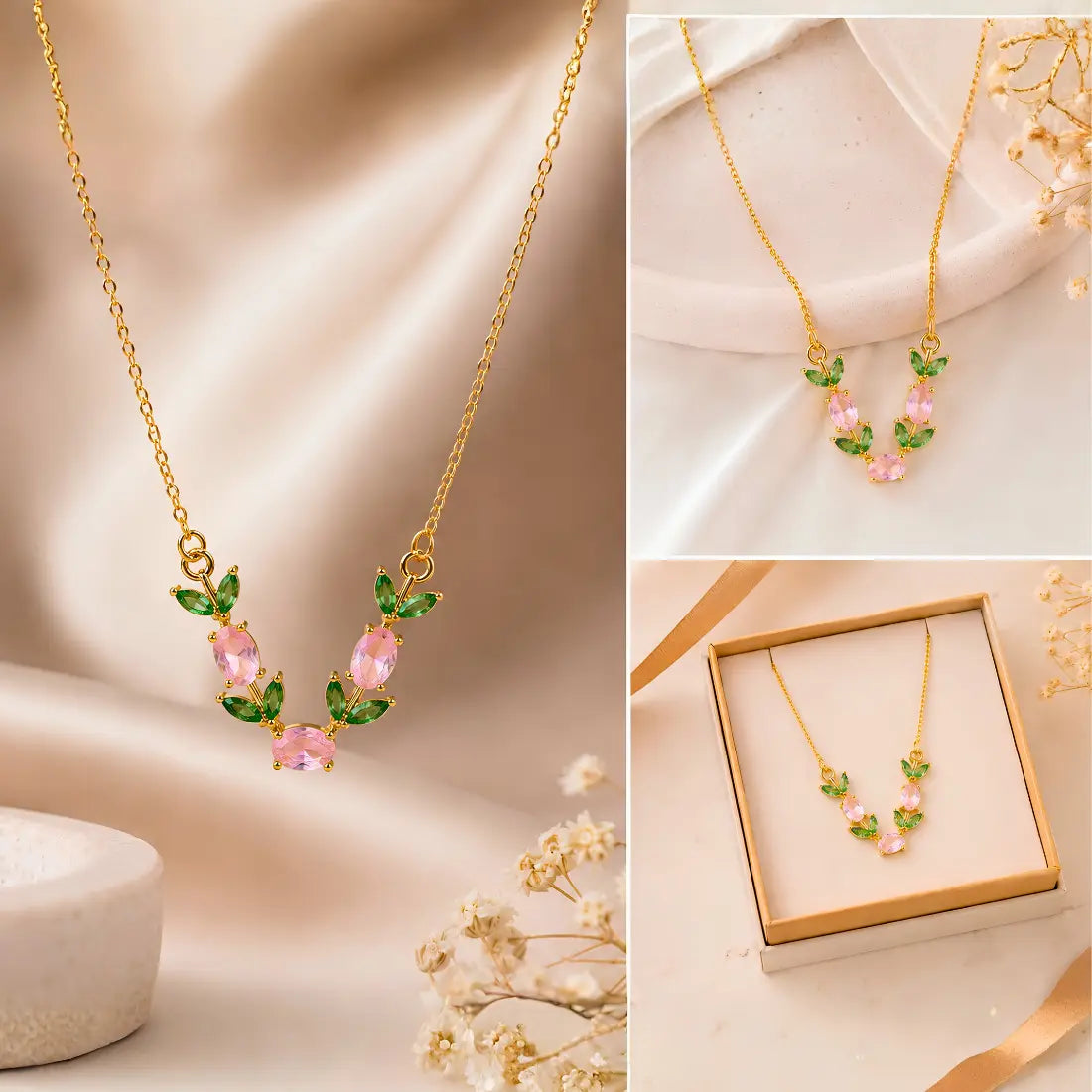 Anti Tarnish Pink Floral Stone Mangalsutra Shimmera