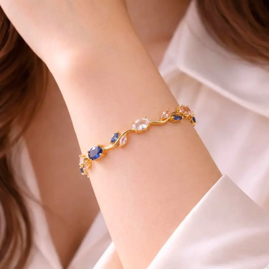 Shimmera Sapphire Bloom Bracelet | Anti Tarnish Gold Plated Crystal Bracelet Shimmera