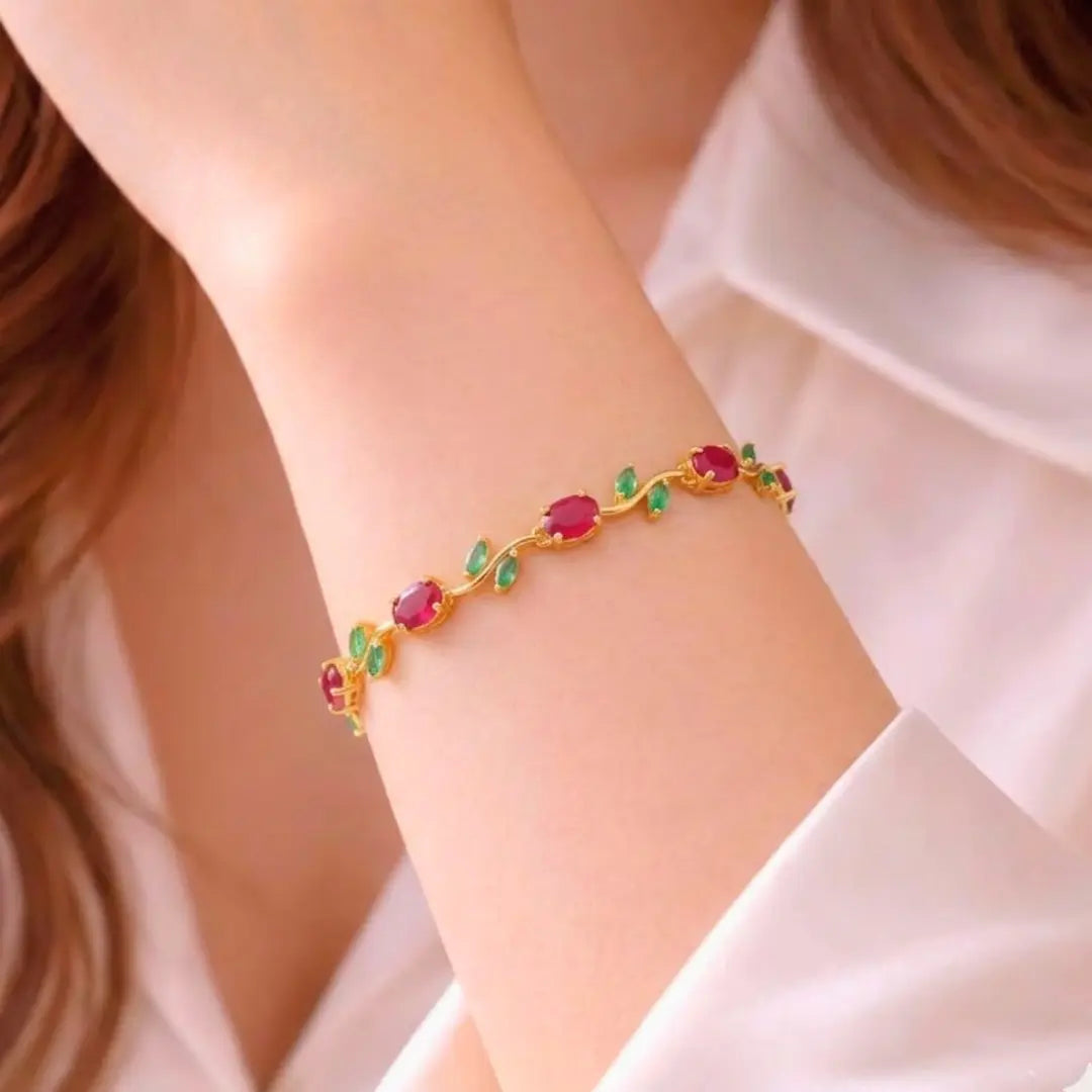 Shimmera Ruby Leaf Bracelet | Anti Tarnish Gold Plated Stone Bracelet Shimmera